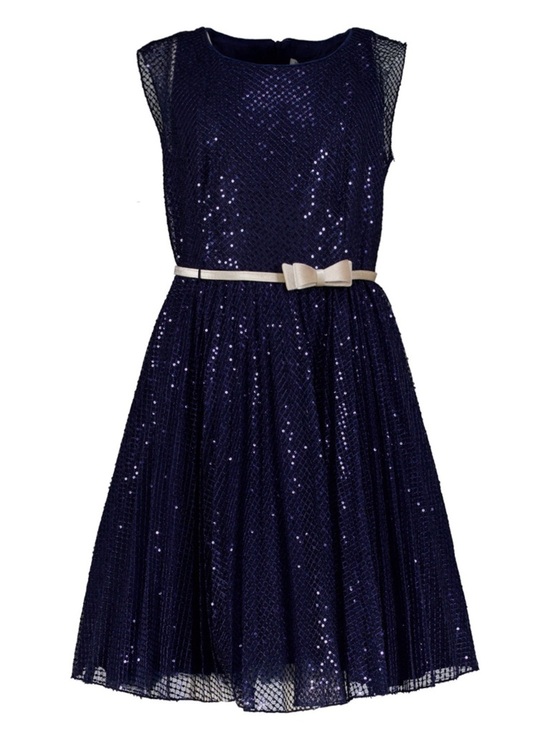 MonnaLisa Other - MonnaLisa Navy Blue Sequin Party Dress with Cream velvet Bow Belt